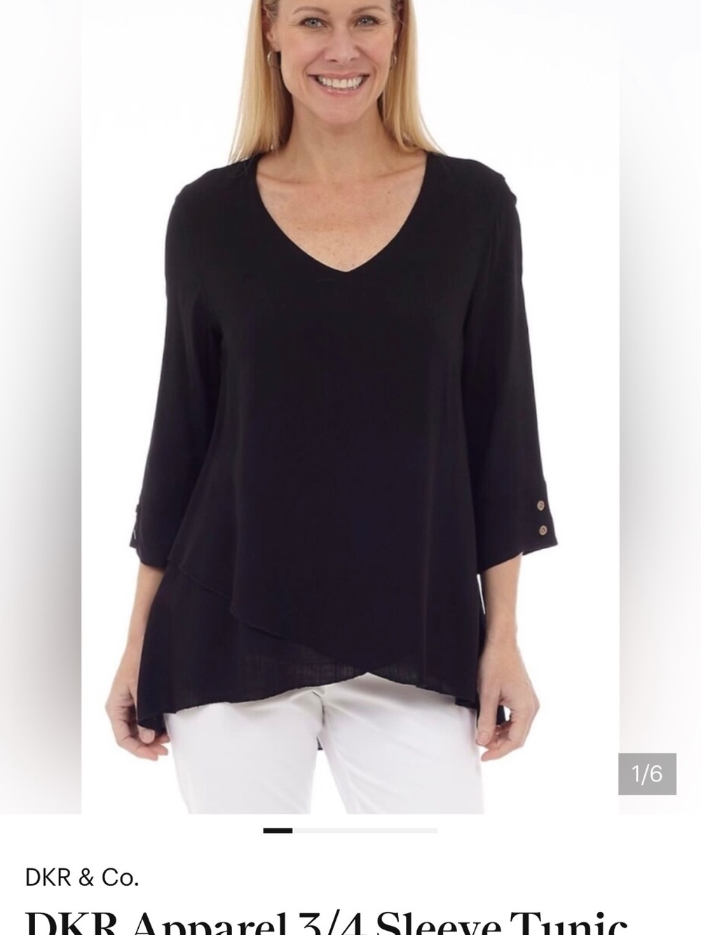 White V-Neck 3/4 Sleeve Linen Blend Tunic - Picture 1 of 8